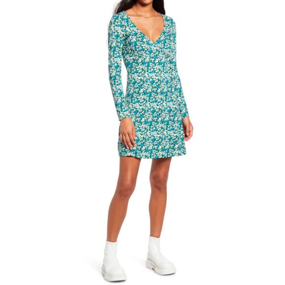 bp Long Sleeve Print Dress In Green Moss Hannah Kate Size Small NWT - Picture 1 of 9
